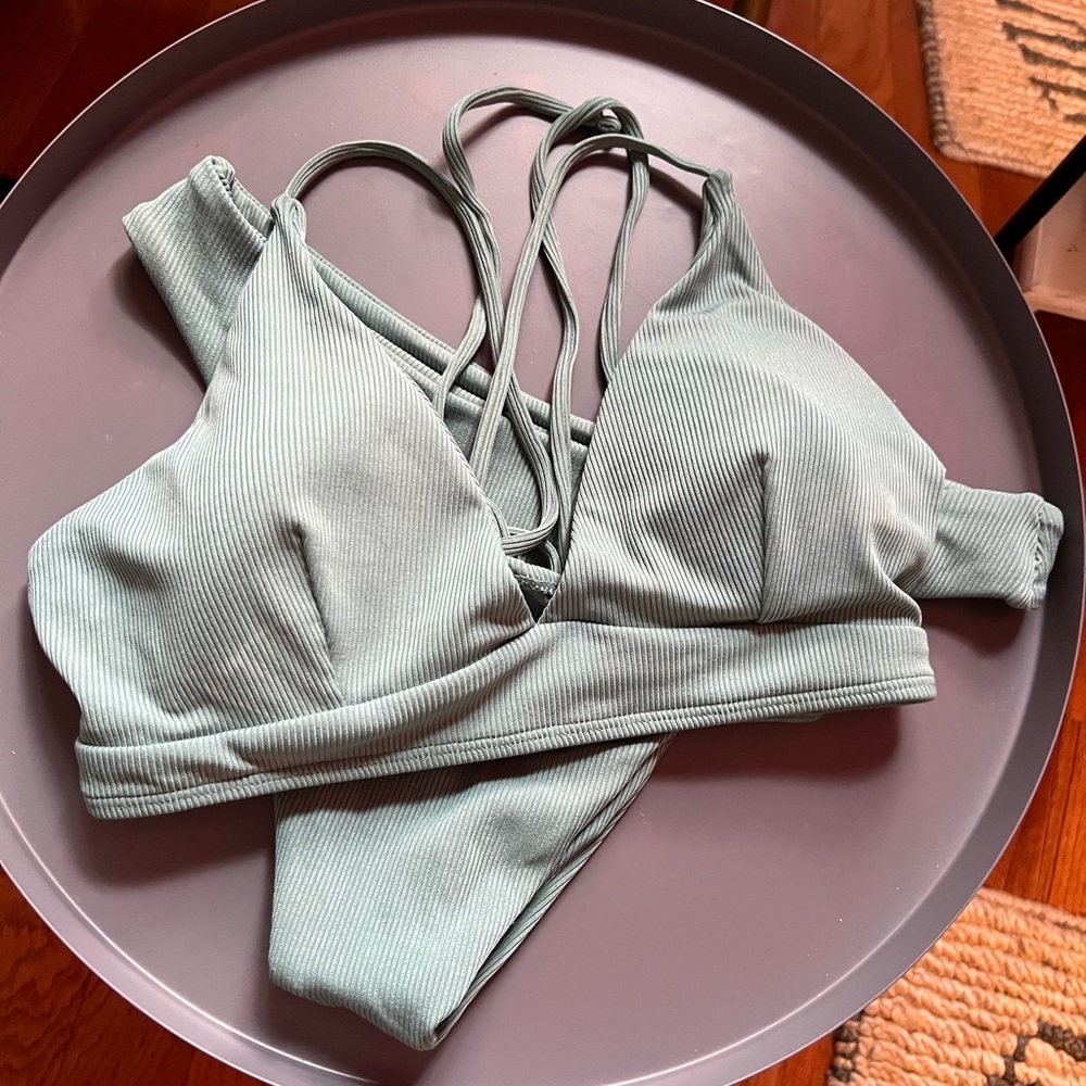 Strappy Ribbed Bralette in Sage Green